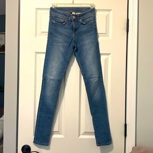 Skinny jeans, tight fit. Size 4, but fits like 0-2